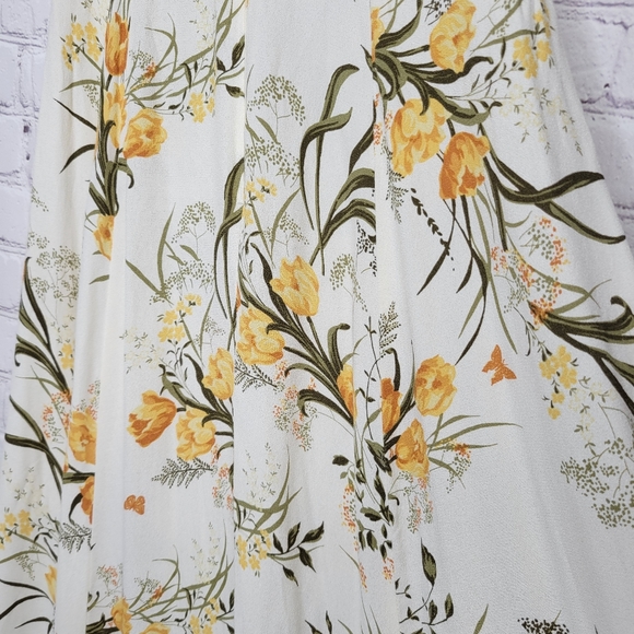 Reformation Pearl Dress Aurora Floral Cream Ivory Orange Gold Puff Sleeve Midi 2 - Picture 12 of 13